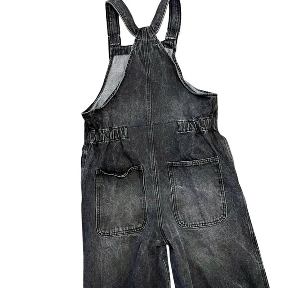 Black Denim Indie Grunge Overalls Baggy Wide Leg Artsy Unique Boiler Size Small - Picture 7 of 12